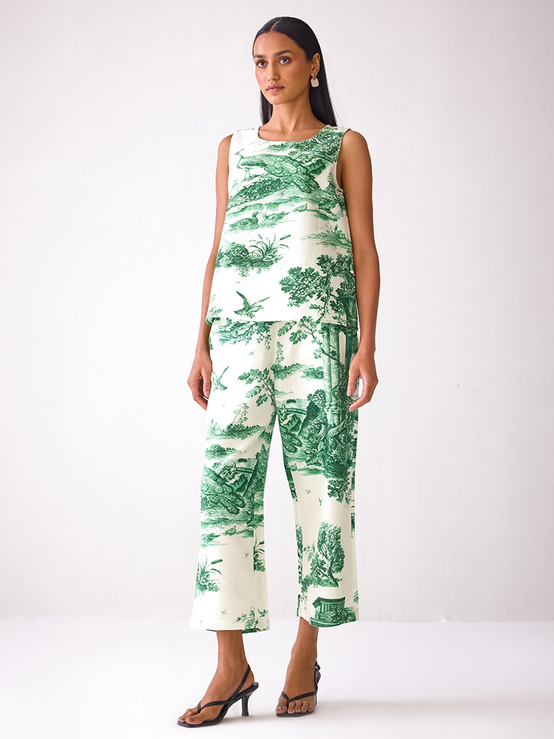 Beige Forest Inspired Printed Trousers