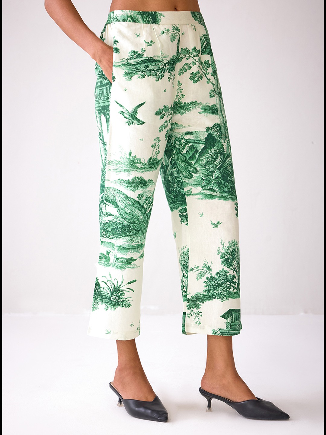 Beige Forest Inspired Printed Trousers
