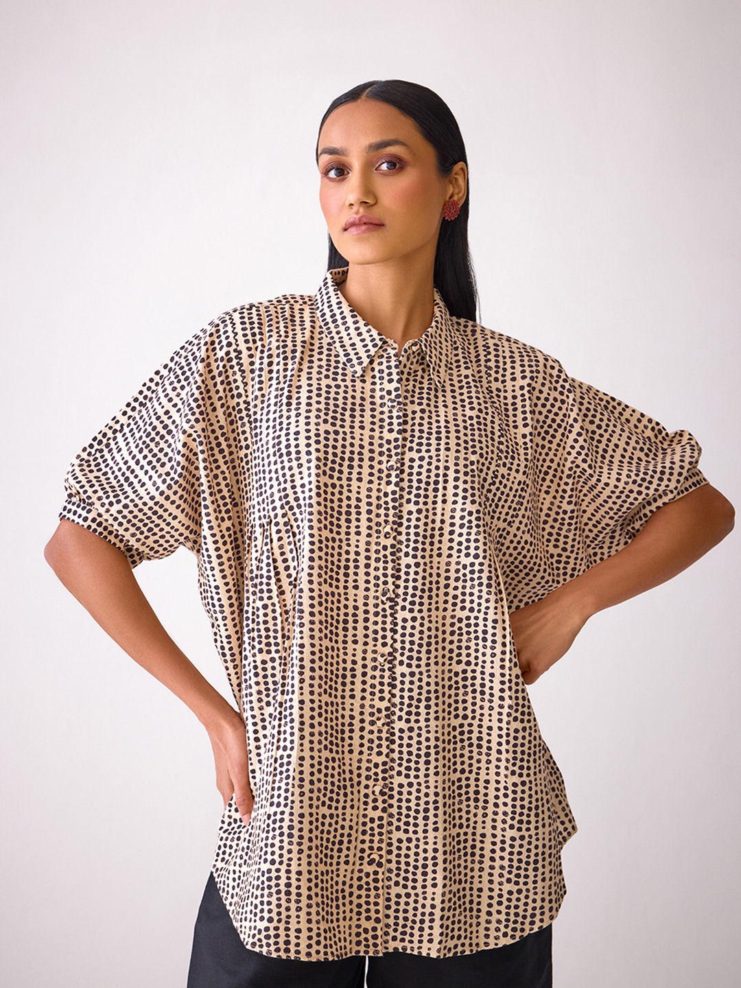 Beige Cotton Printed Top