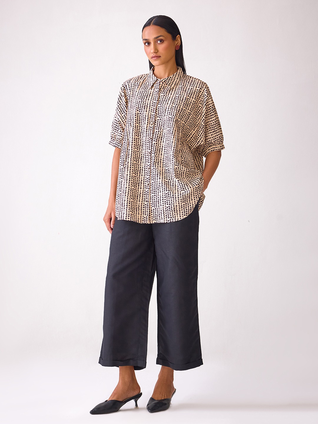Beige Cotton Printed Top