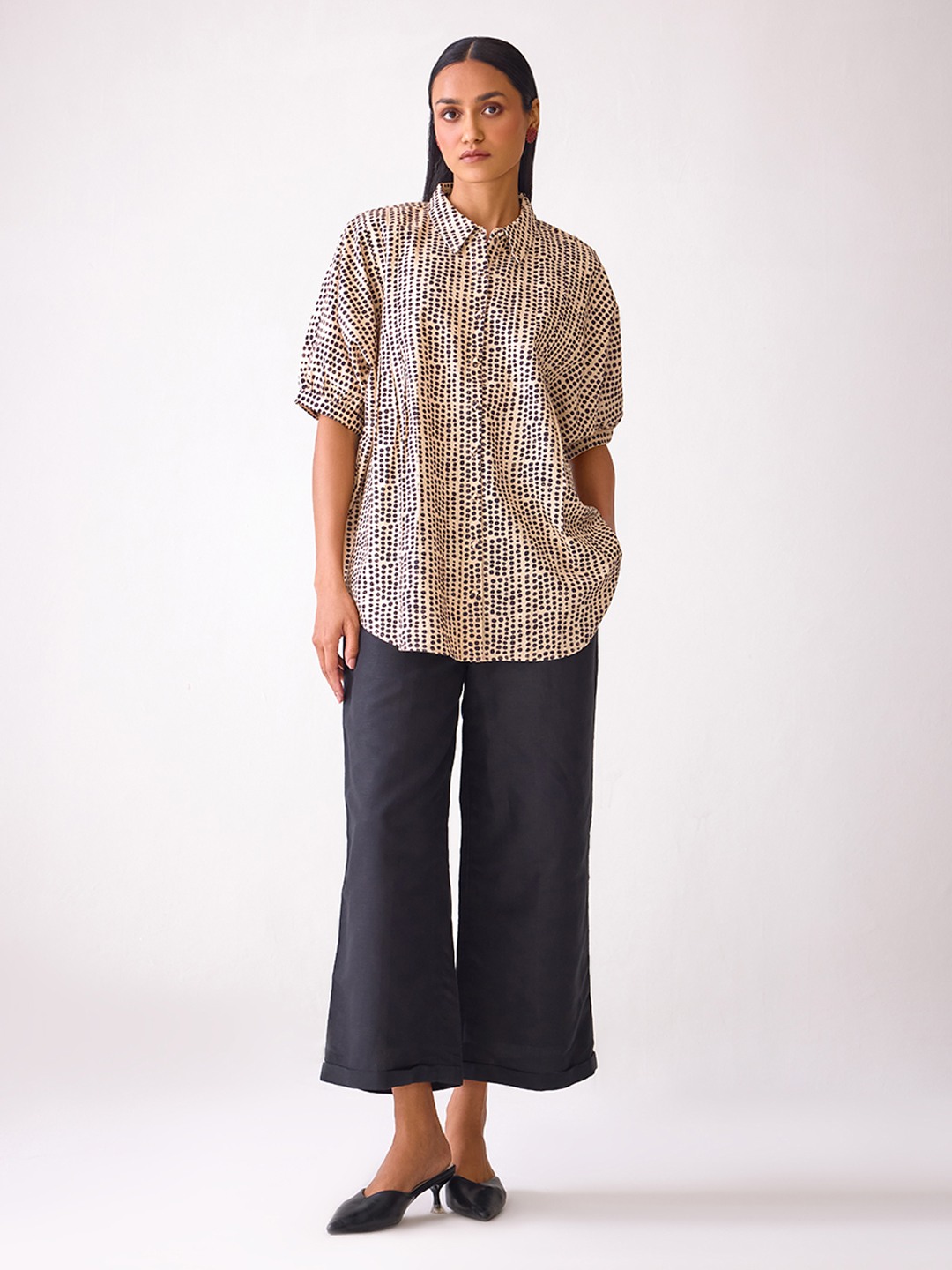 Beige Cotton Printed Top