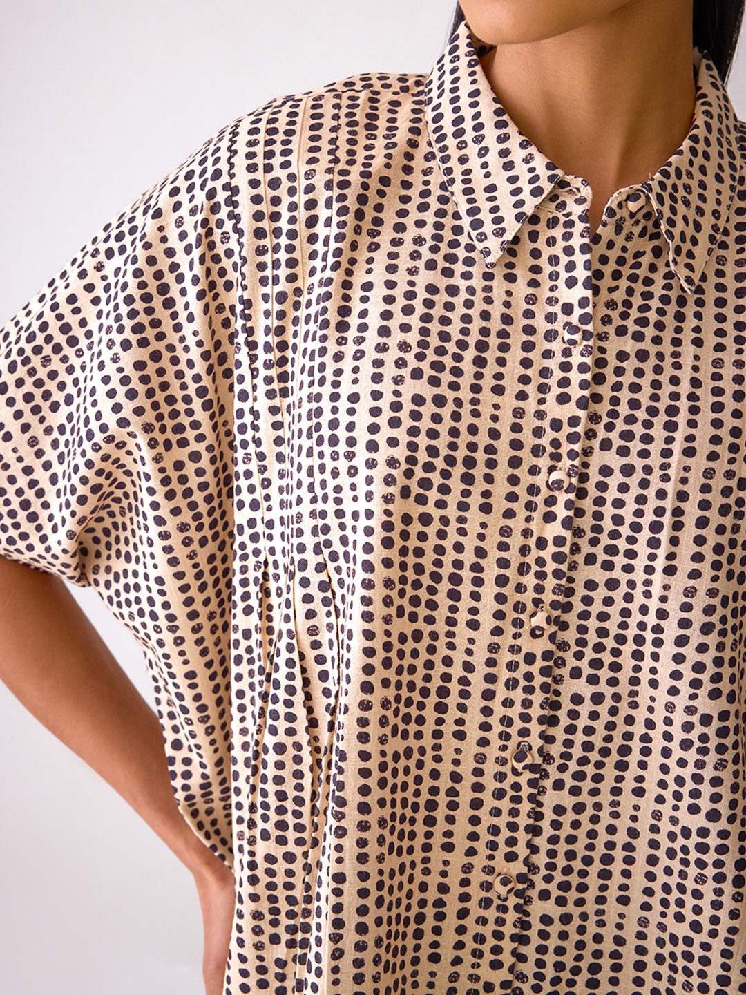 Beige Cotton Printed Top