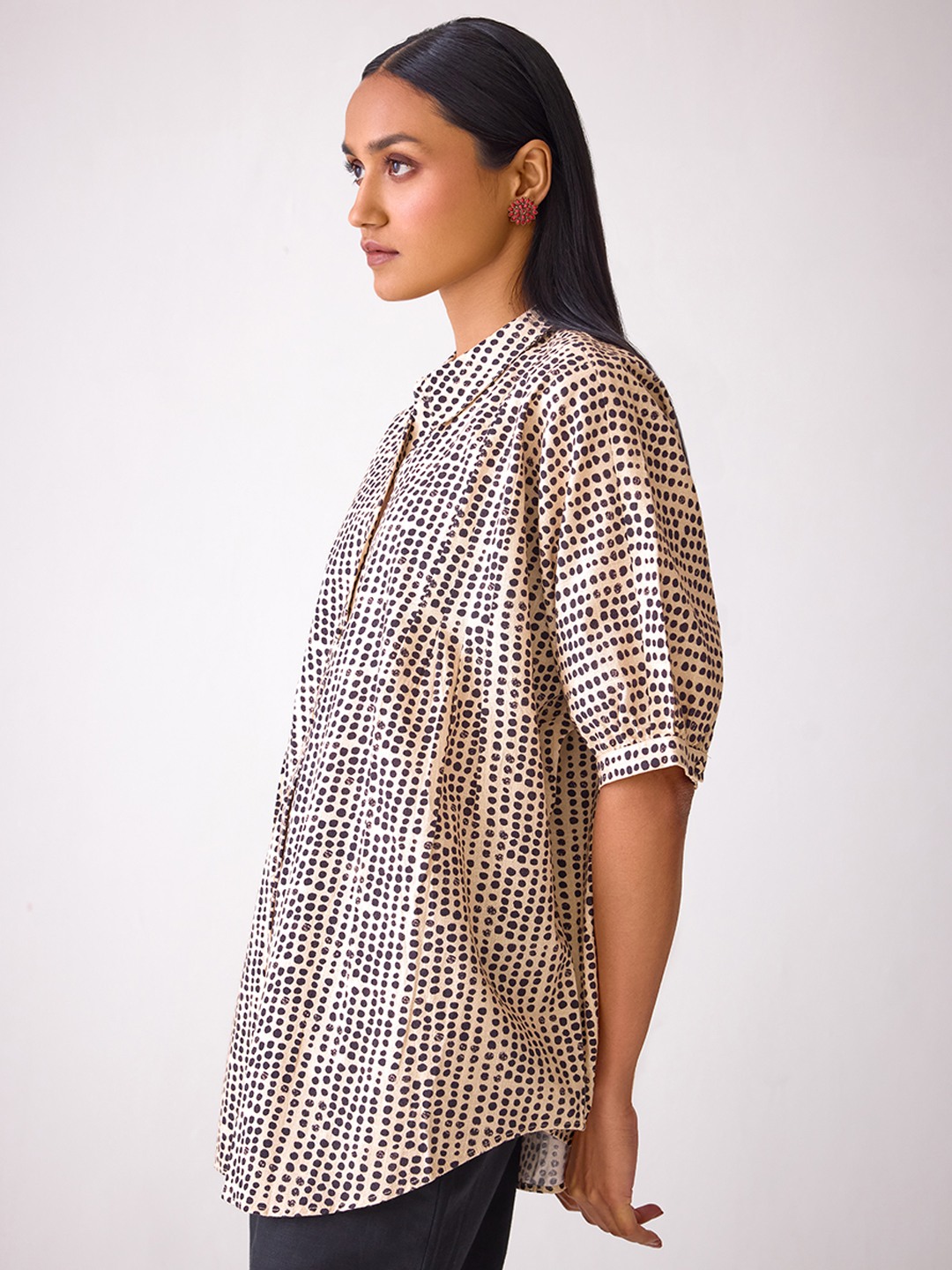 Beige Cotton Printed Top