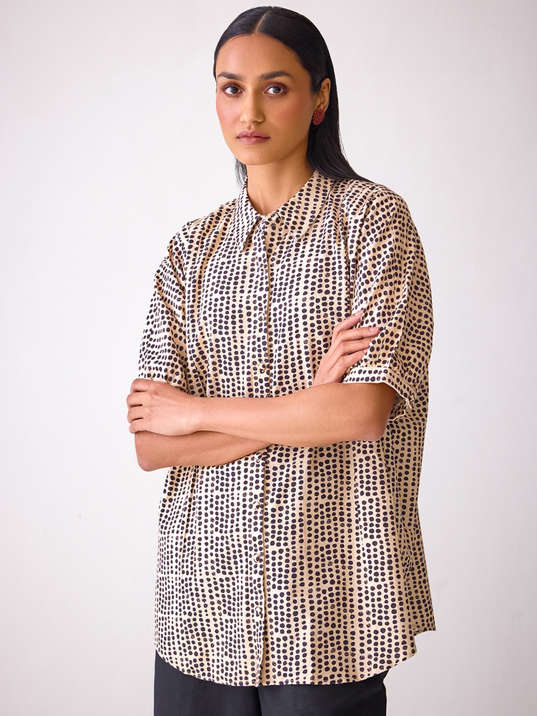 Beige Cotton Printed Top