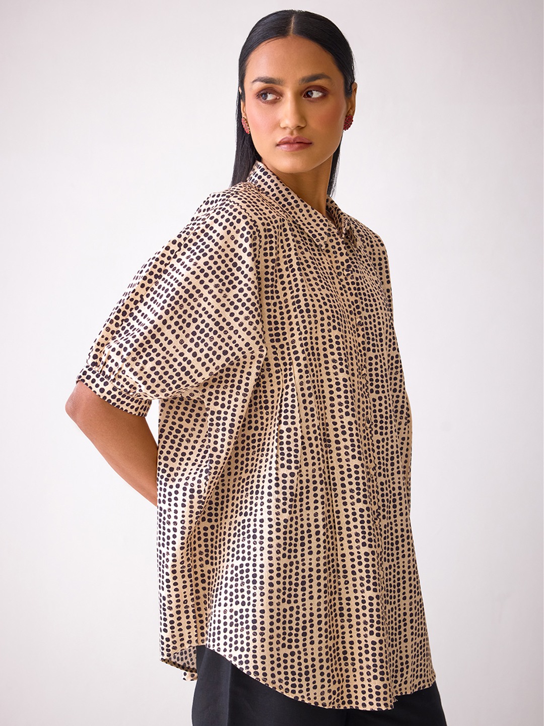 Beige Cotton Printed Top