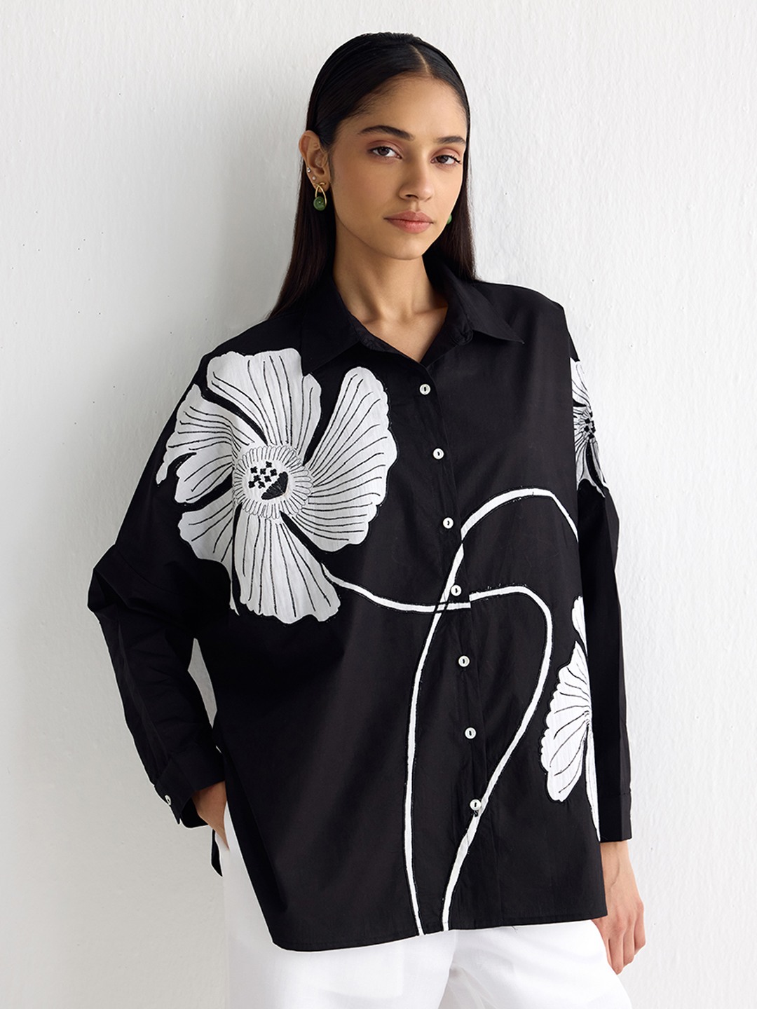 Black Applique Wabi Sabi Shirt