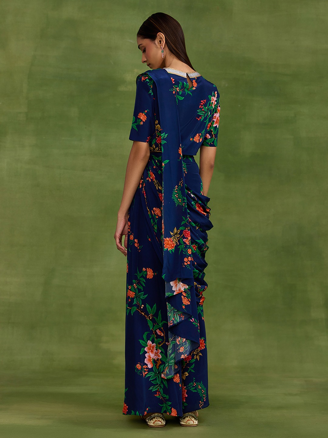 Chinoiserie Blue Pre Drape Saree