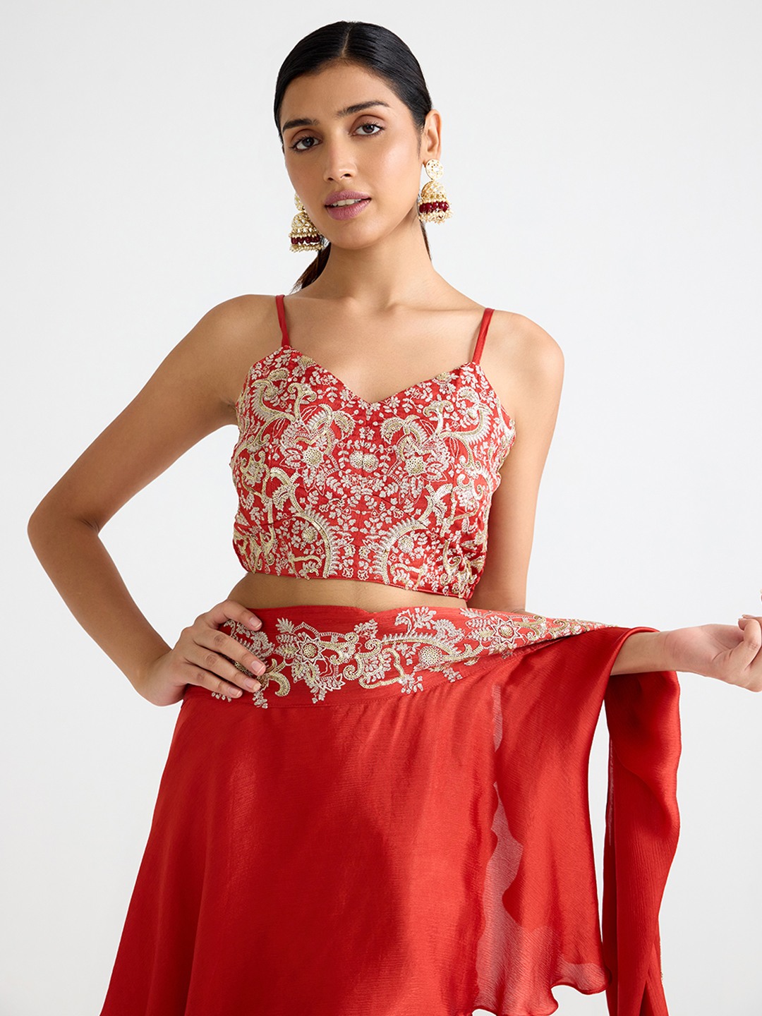 Red Embroidered Top