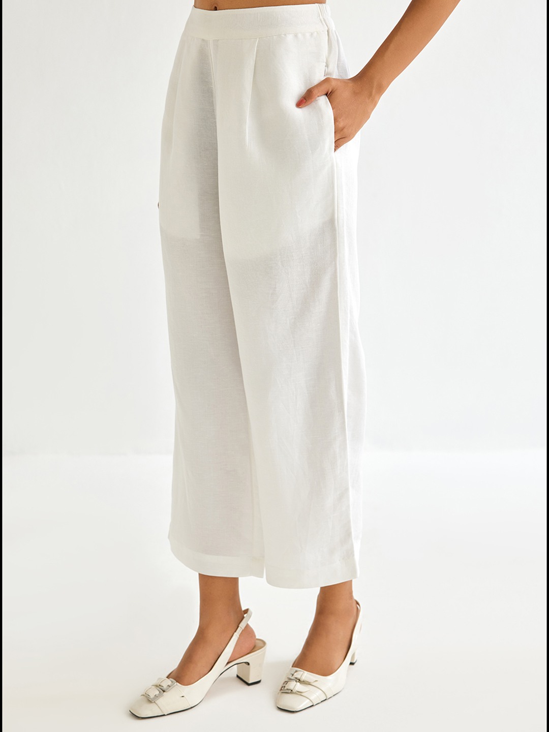 White Linen Straight Trouser