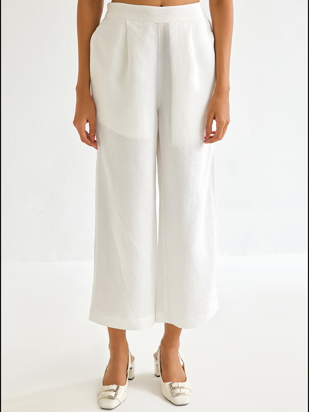 White Linen Straight Trouser