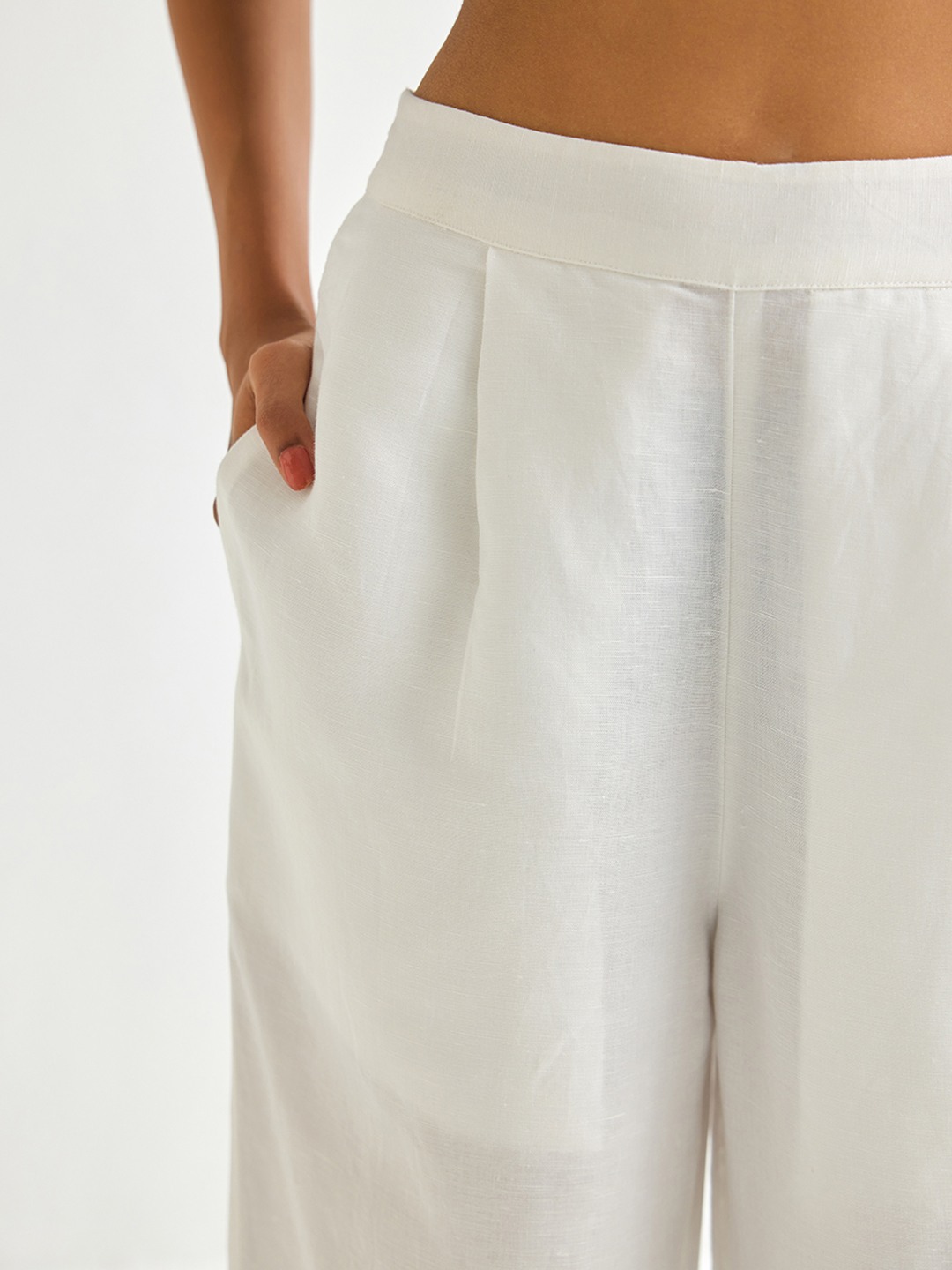 White Linen Straight Trouser