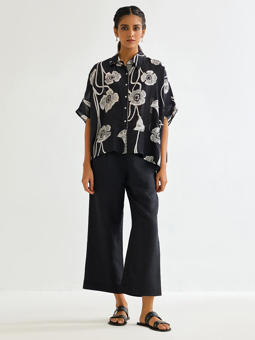 Black Linen Straight Trouser
