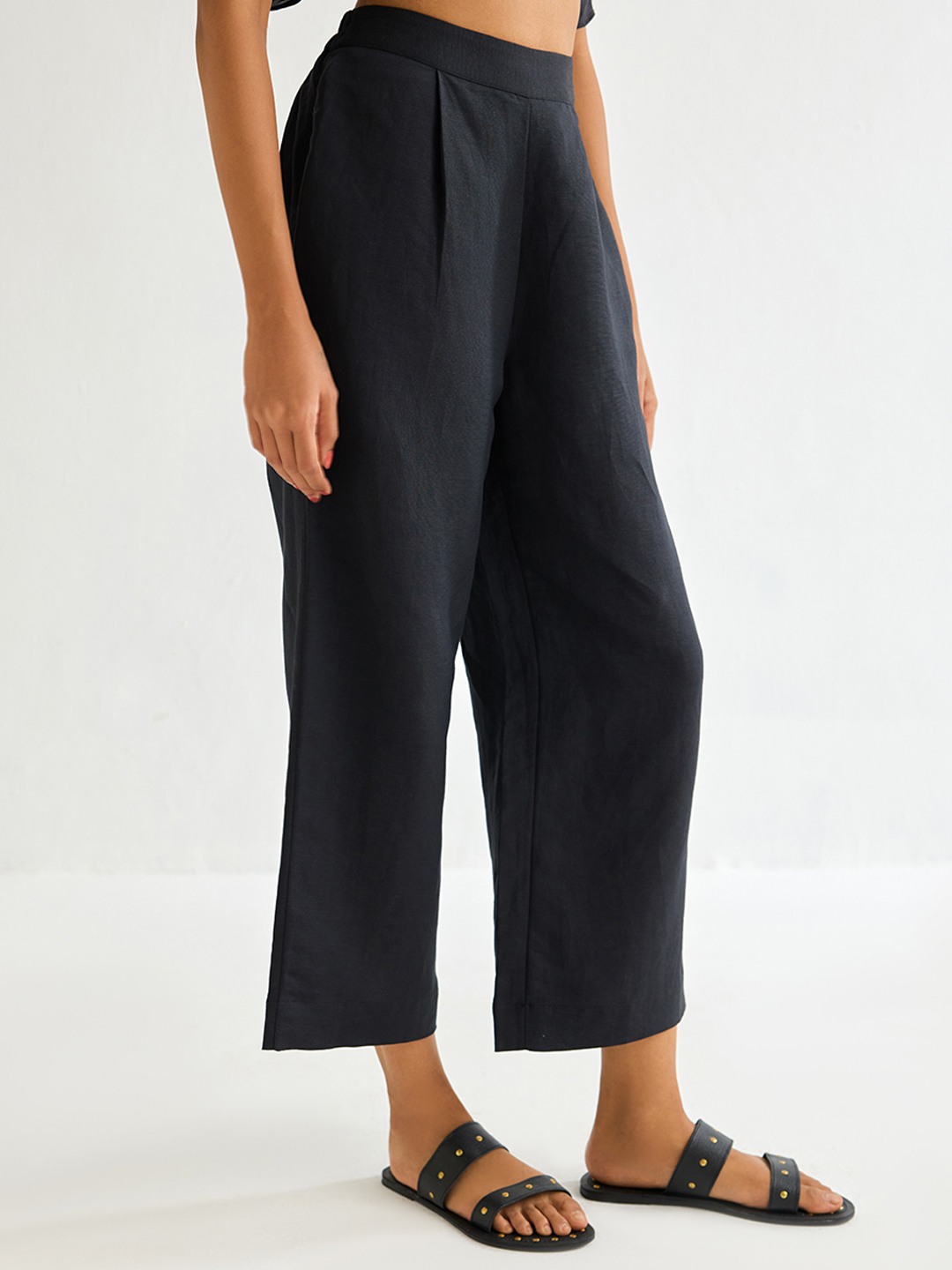 Black Linen Straight Trouser