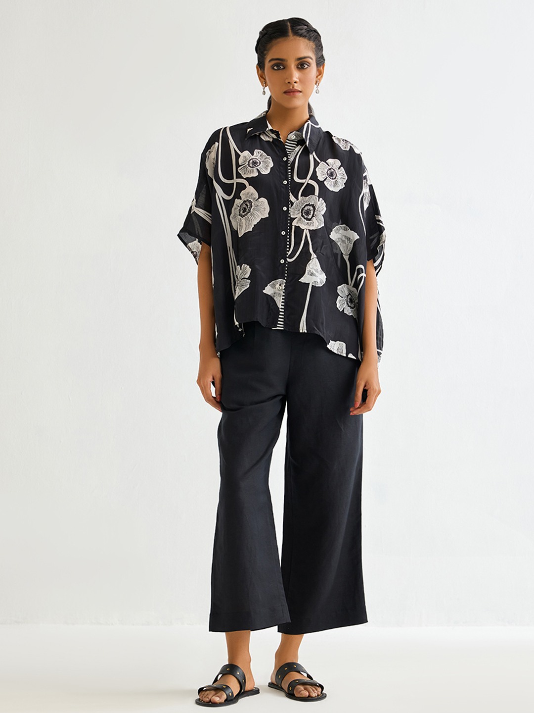 Black Linen Straight Trouser