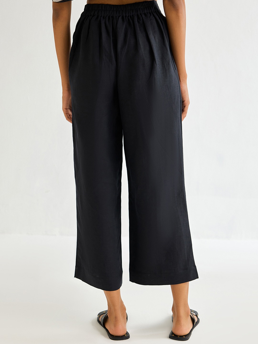 Black Linen Straight Trouser