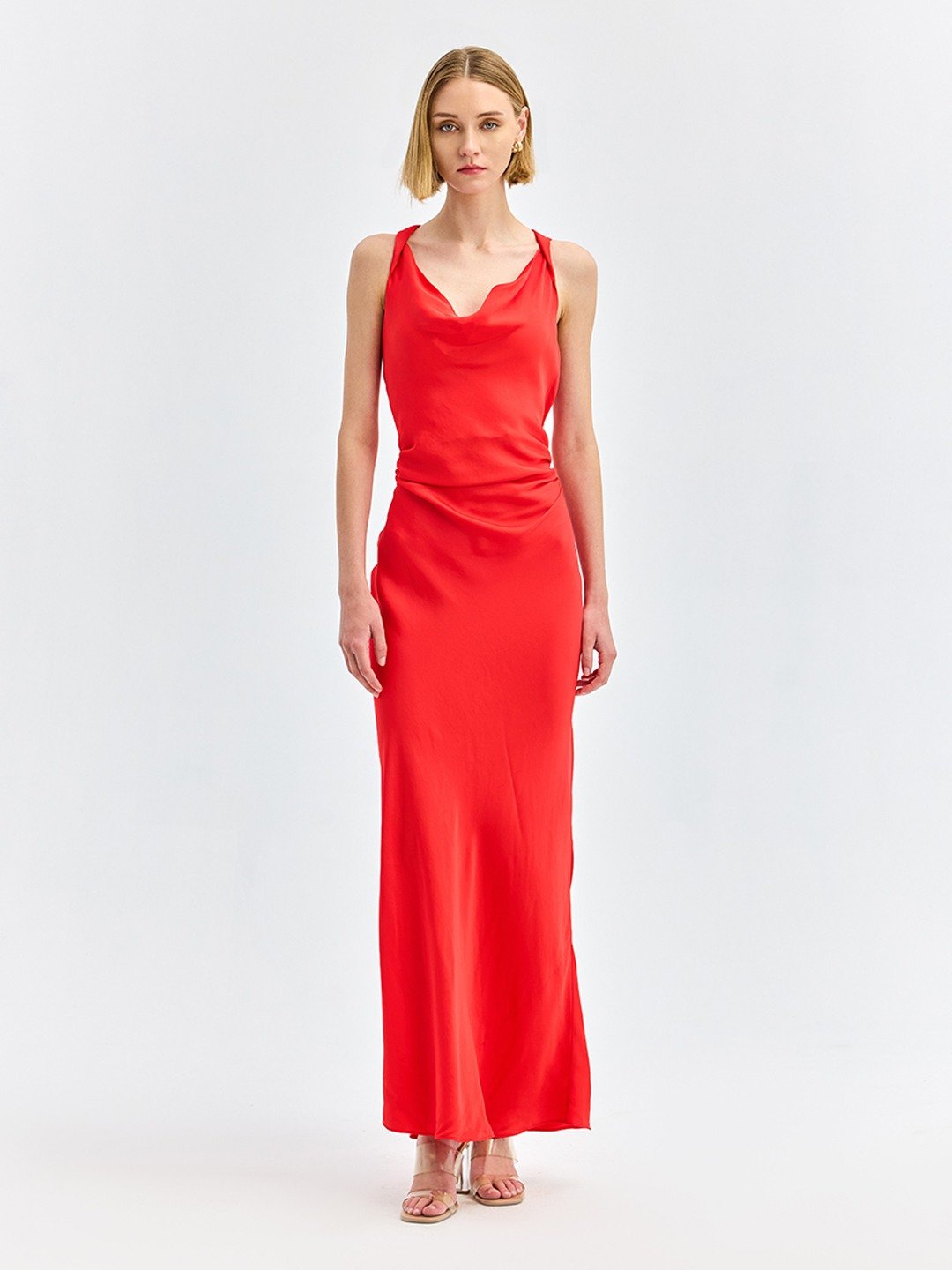 Red Cowl Neck Maxi Dress