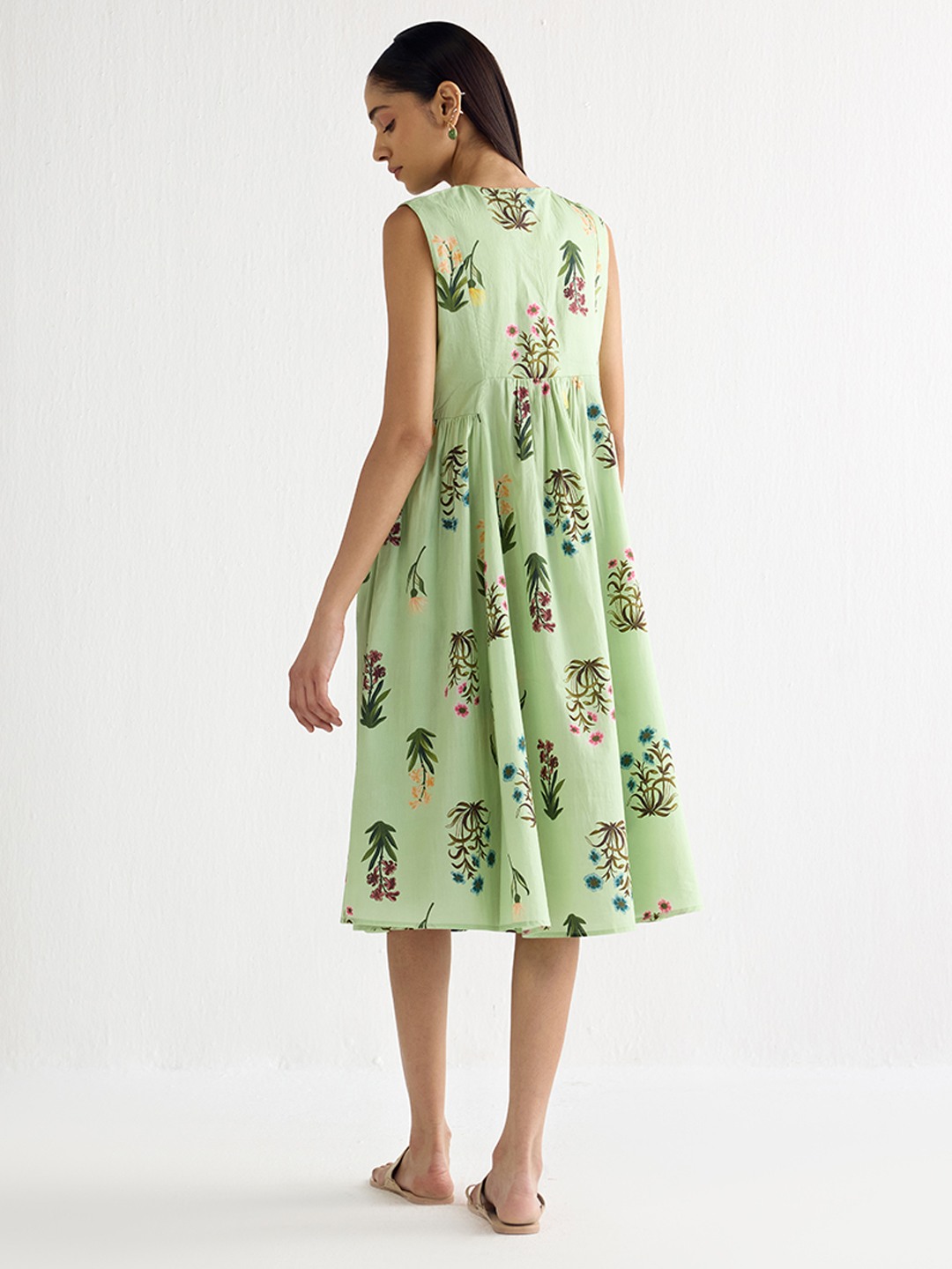 V Neck Printed Flared Dress