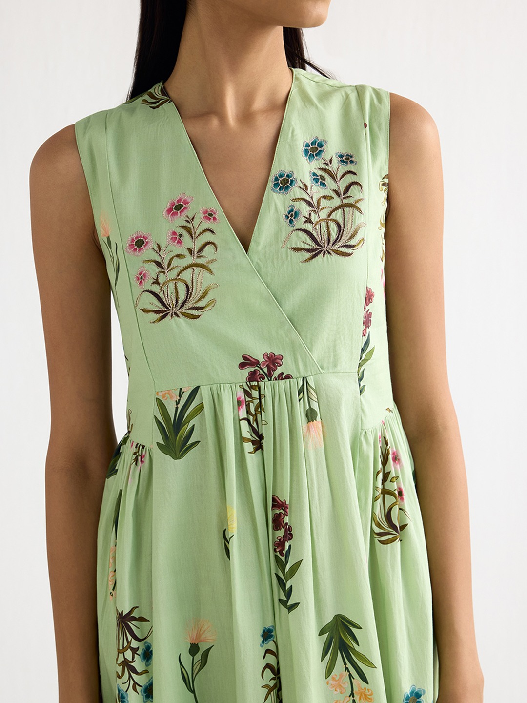 V Neck Printed Flared Dress