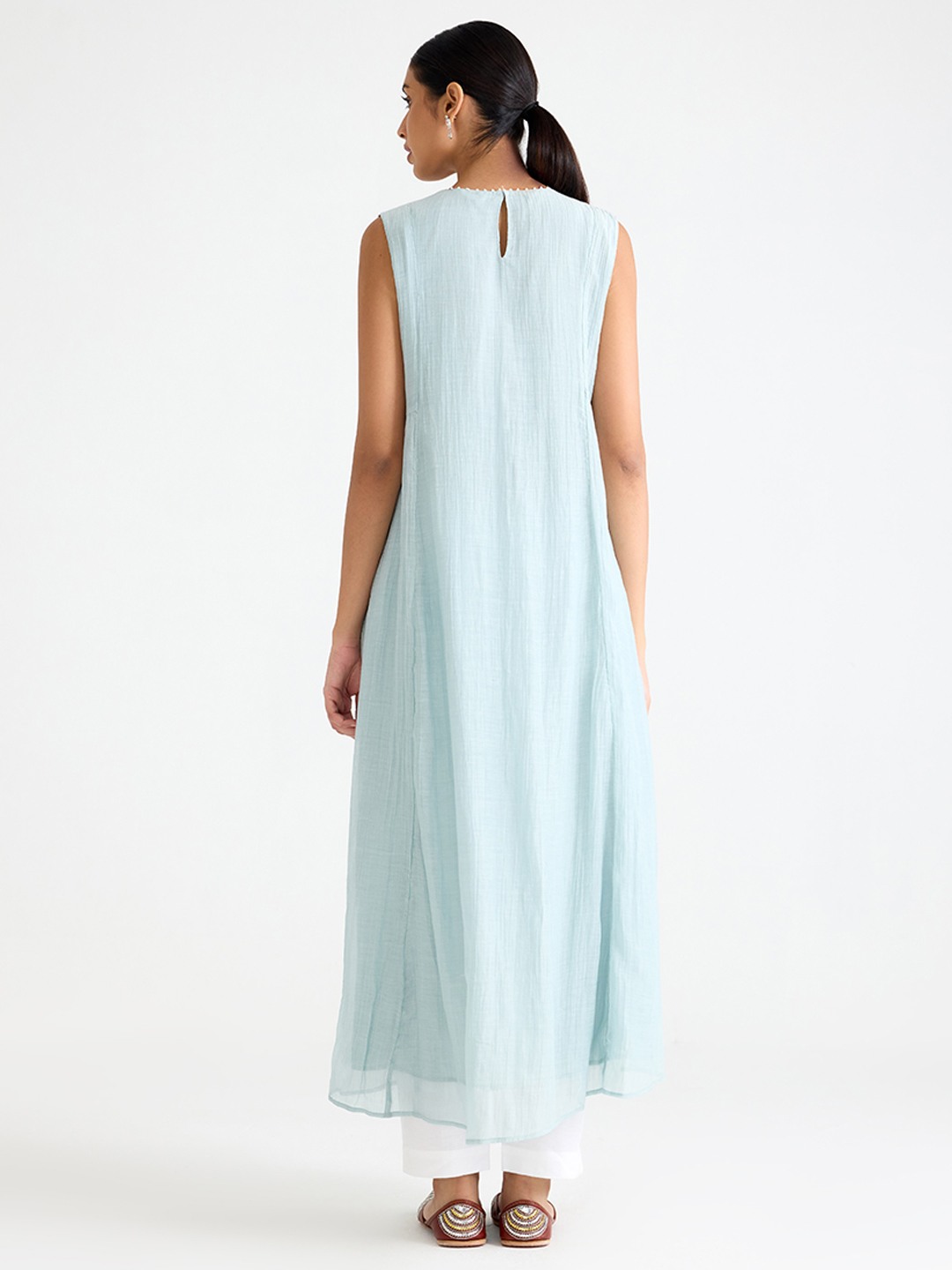 Blue Sleeveless Chikankari Kurta Dress