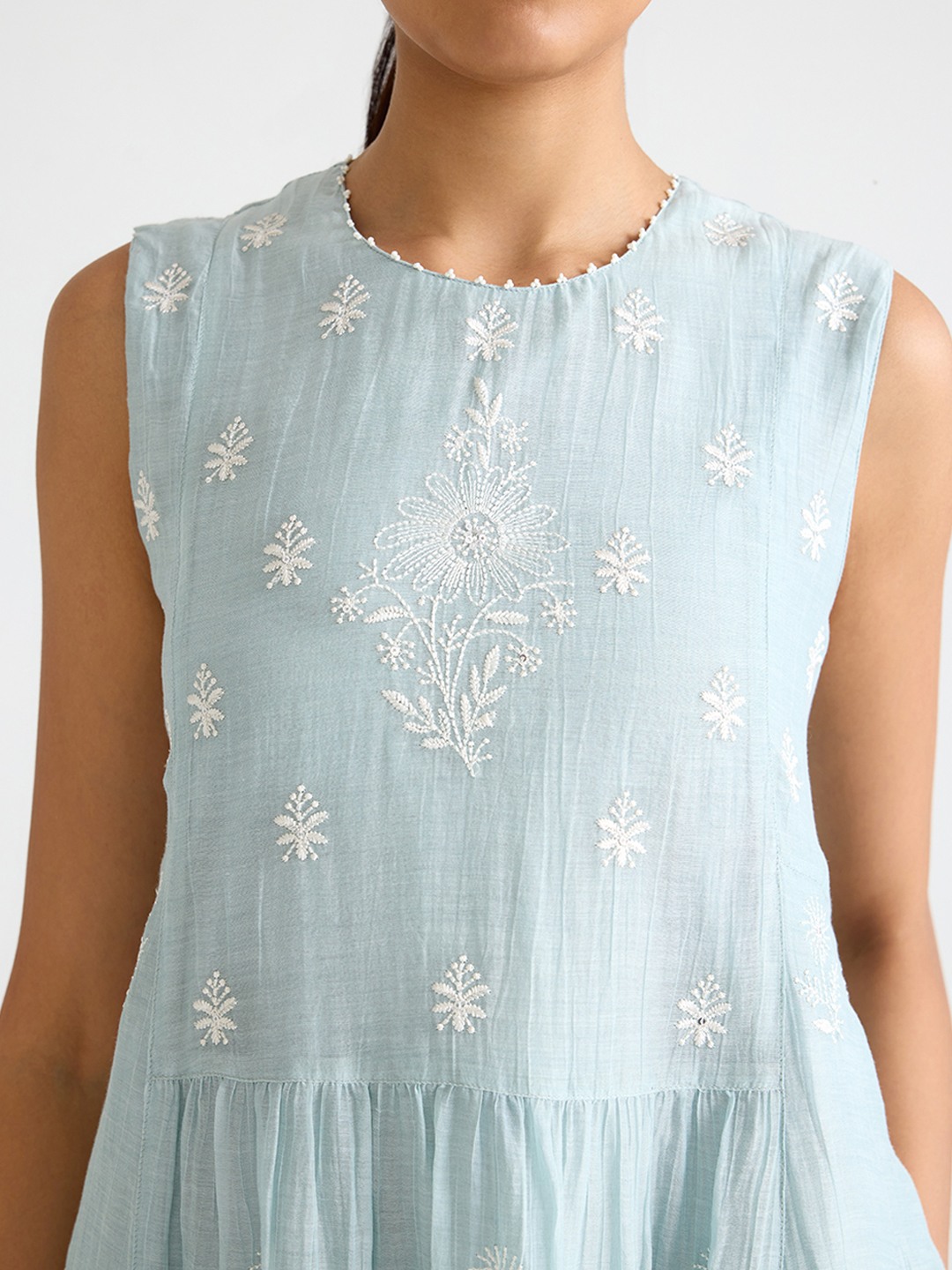 Blue Sleeveless Chikankari Kurta Dress