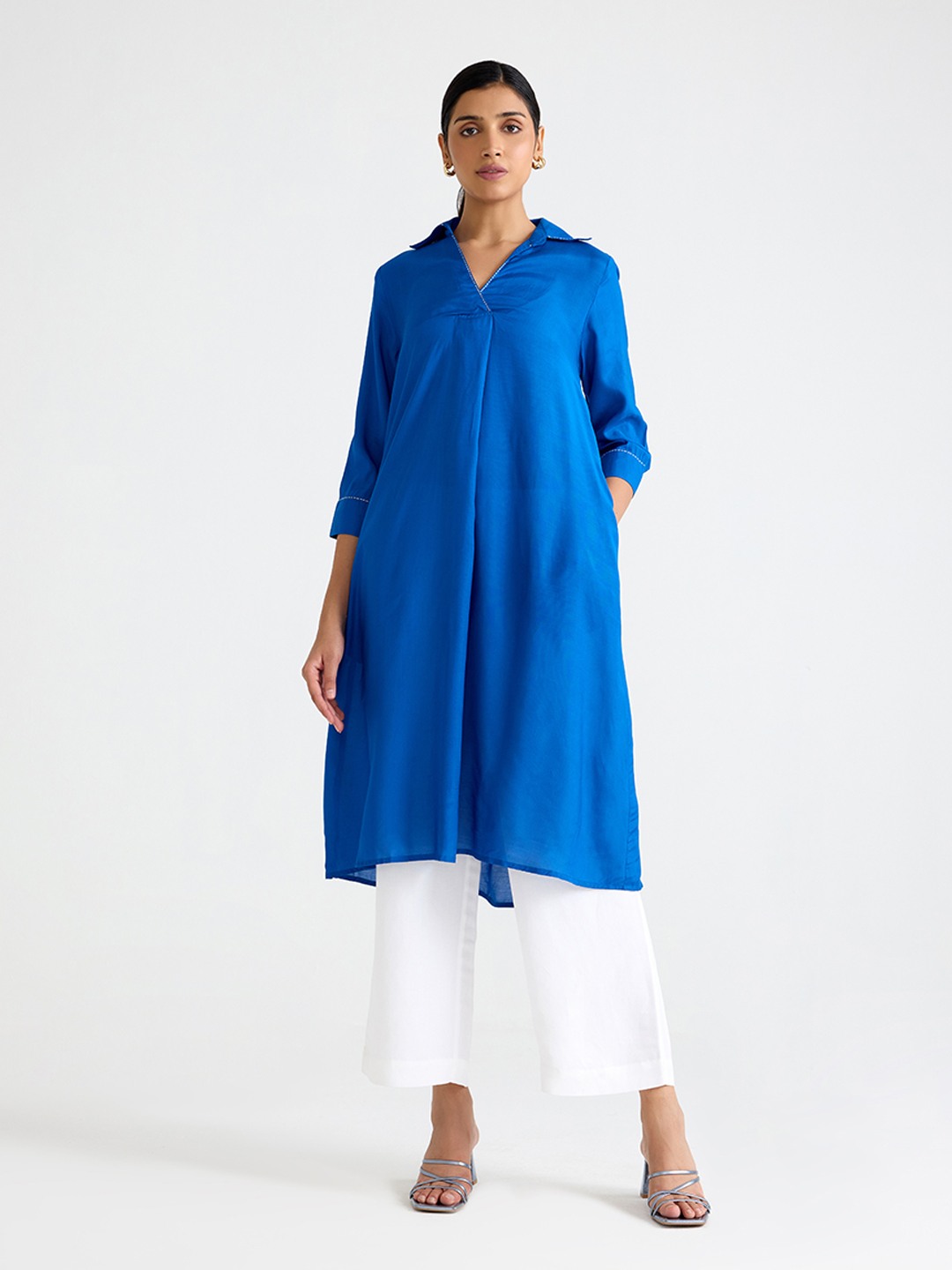 Blue Collared Kurta
