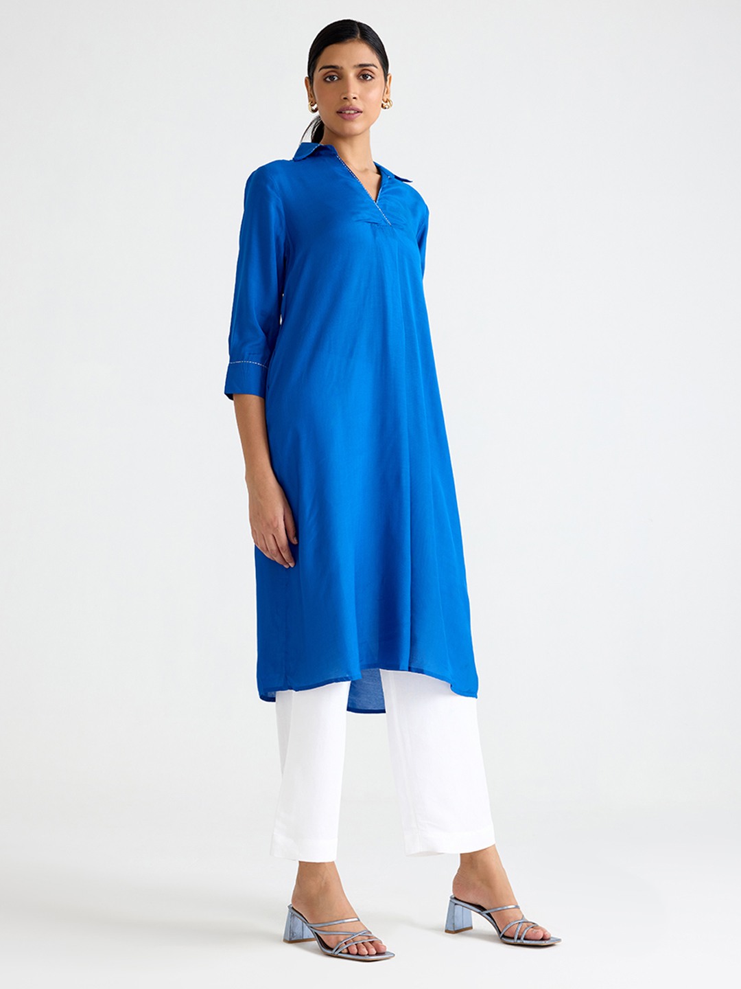 Blue Collared Kurta