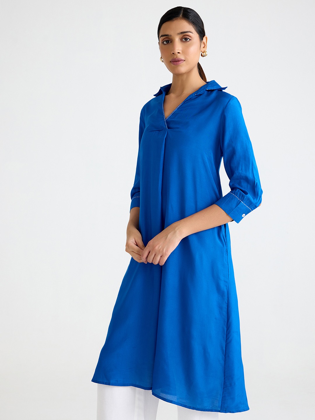 Blue Collared Kurta