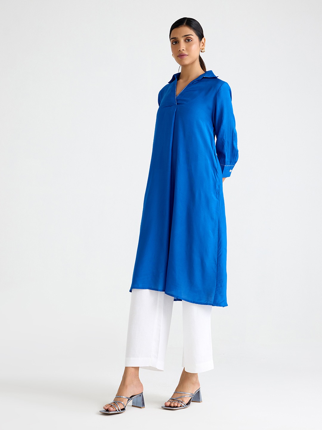 Blue Collared Kurta