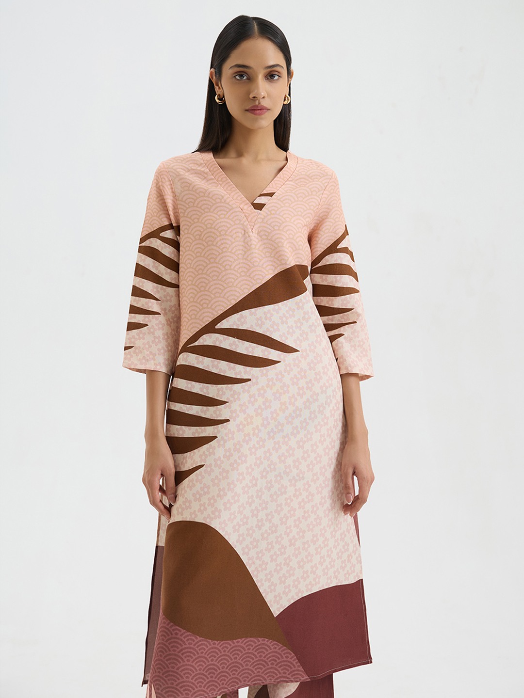 Brown Linen Printed Kurta
