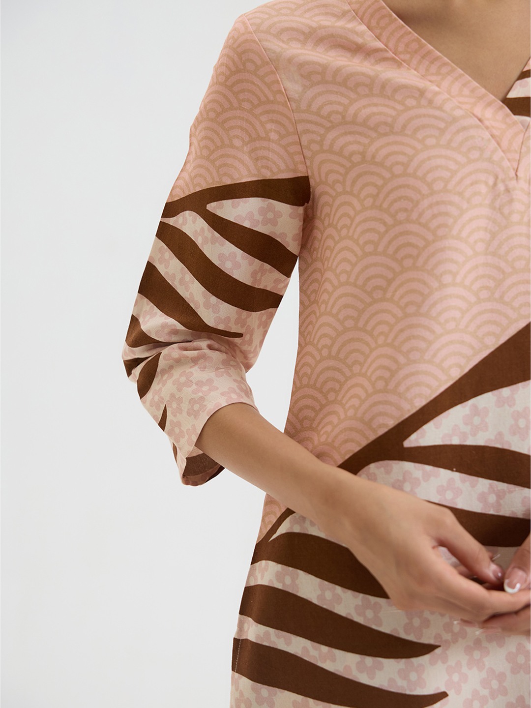 Brown Linen Printed Kurta