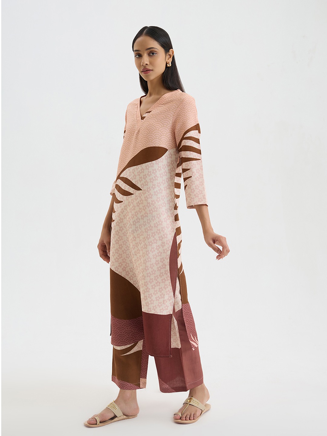 Brown Linen Printed Kurta