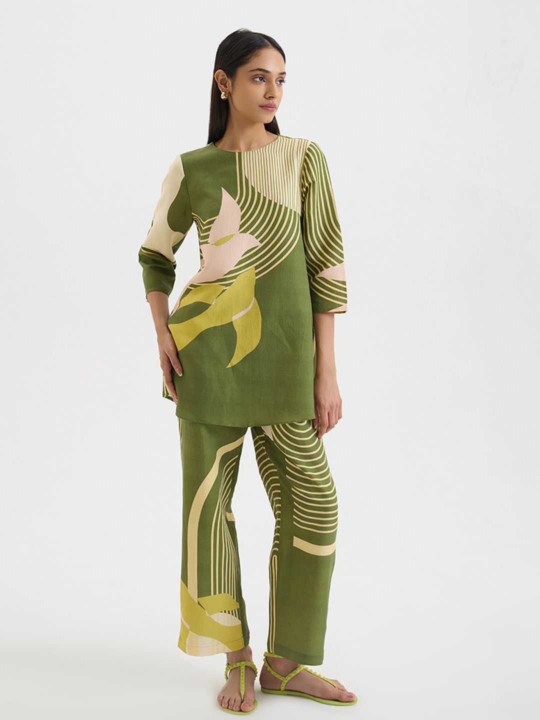 Green Linen Short Kurta