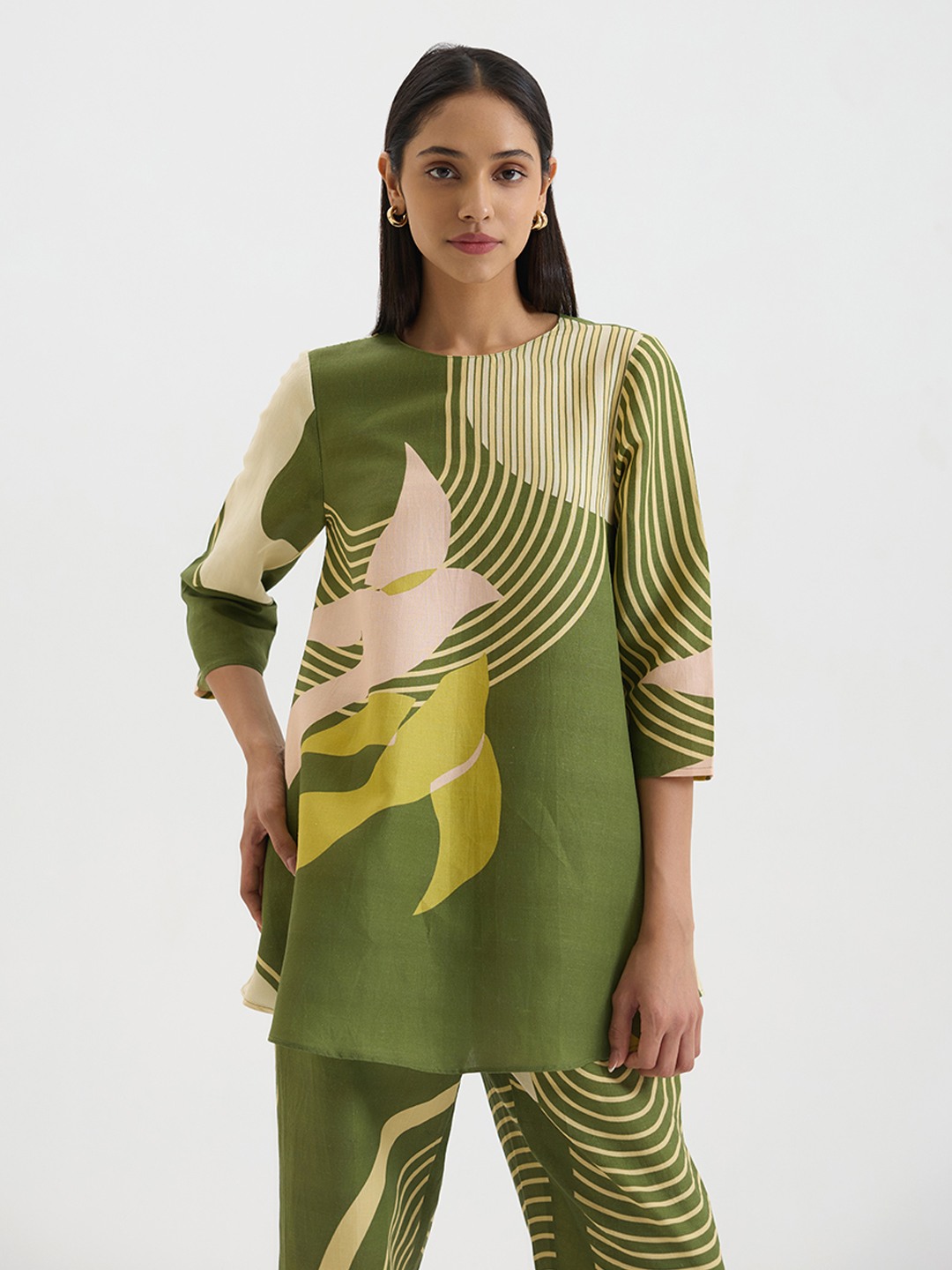 Green Linen Short Kurta
