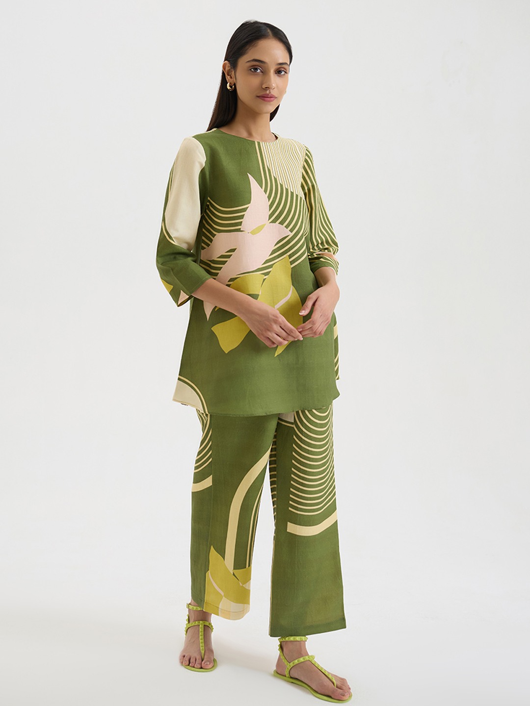 Green Linen Short Kurta