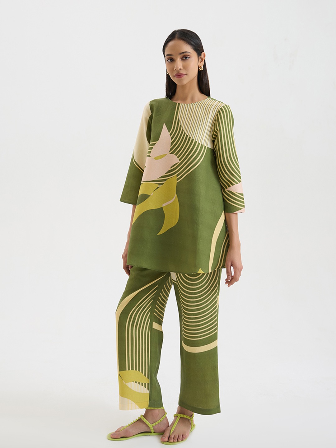 Green Linen Short Kurta