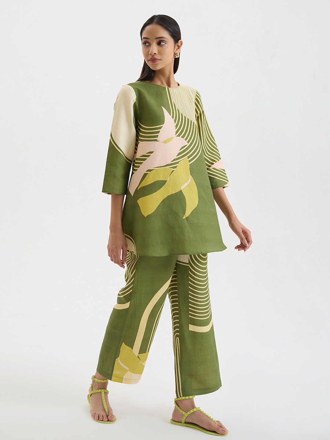 Green Linen Short Kurta
