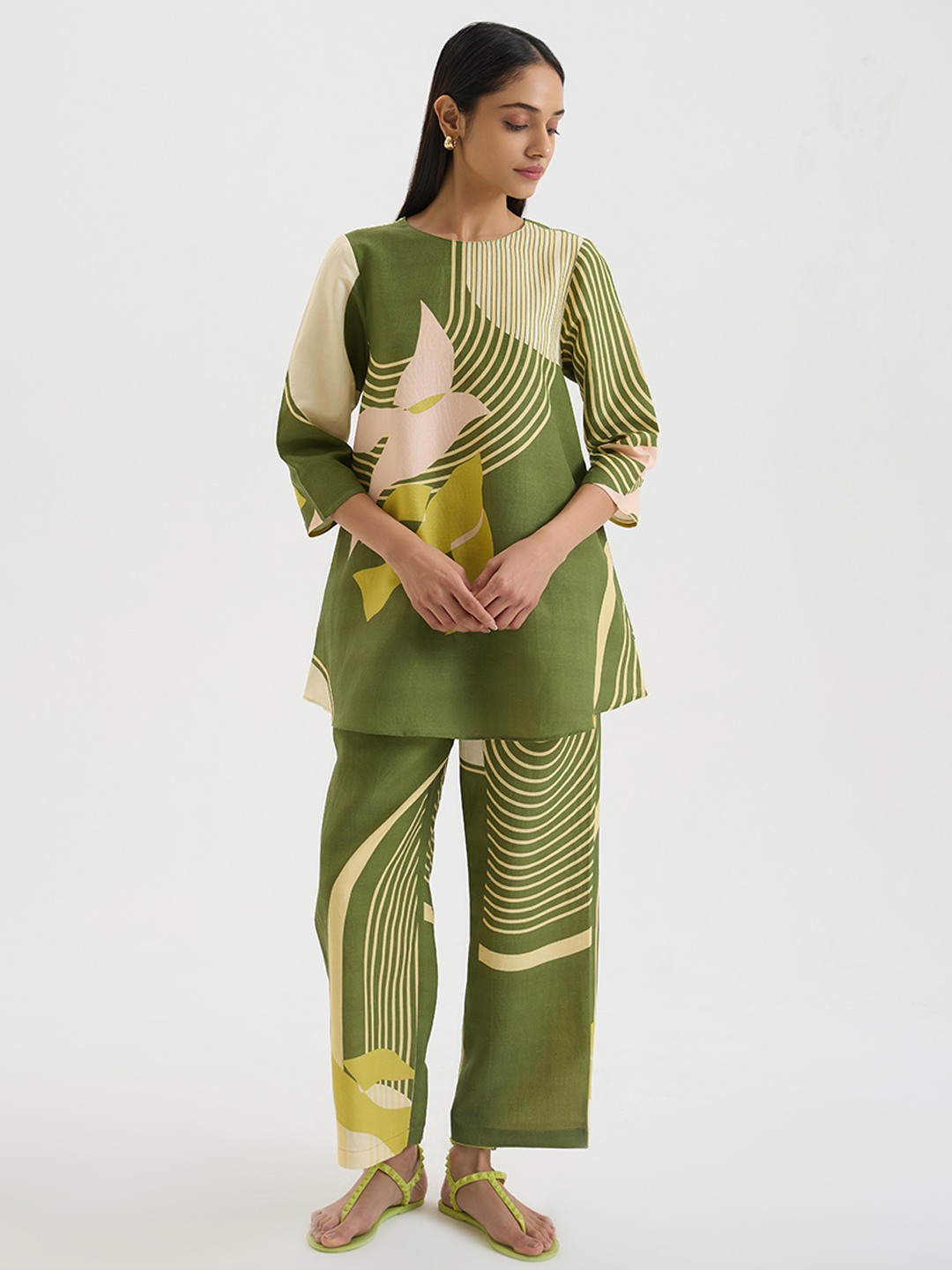 Green Linen Short Kurta