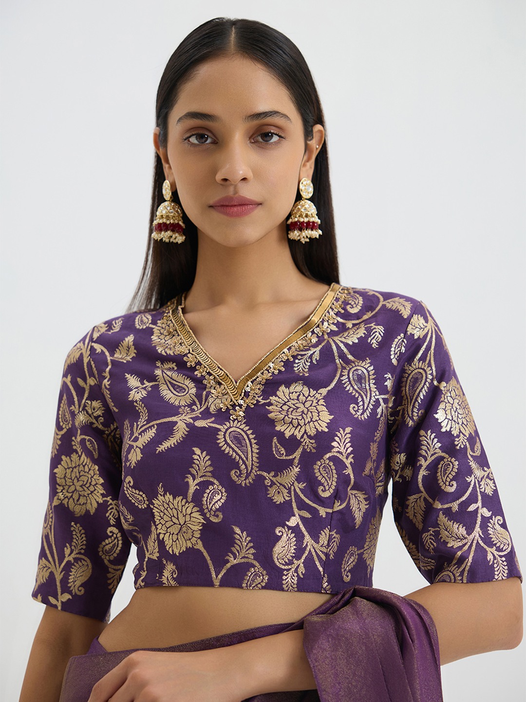 Emroidered Purple Blouse Top
