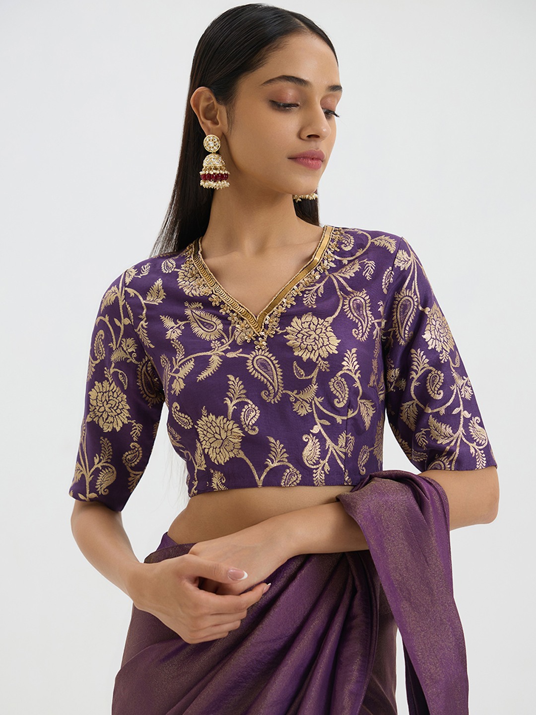 Emroidered Purple Blouse Top