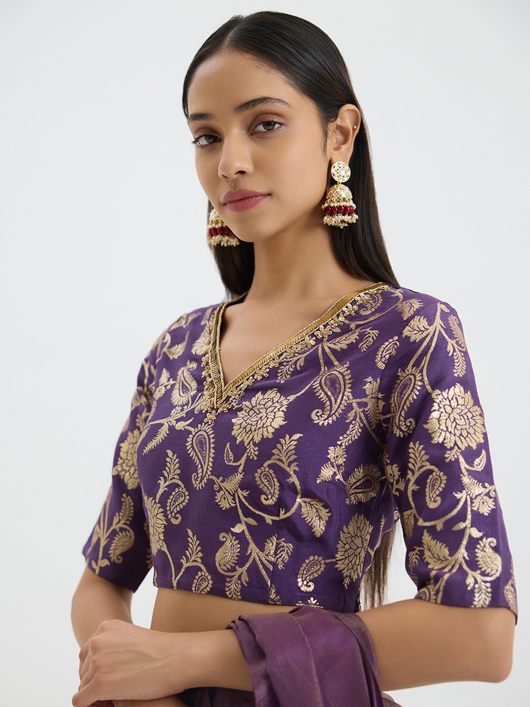 Emroidered Purple Blouse Top