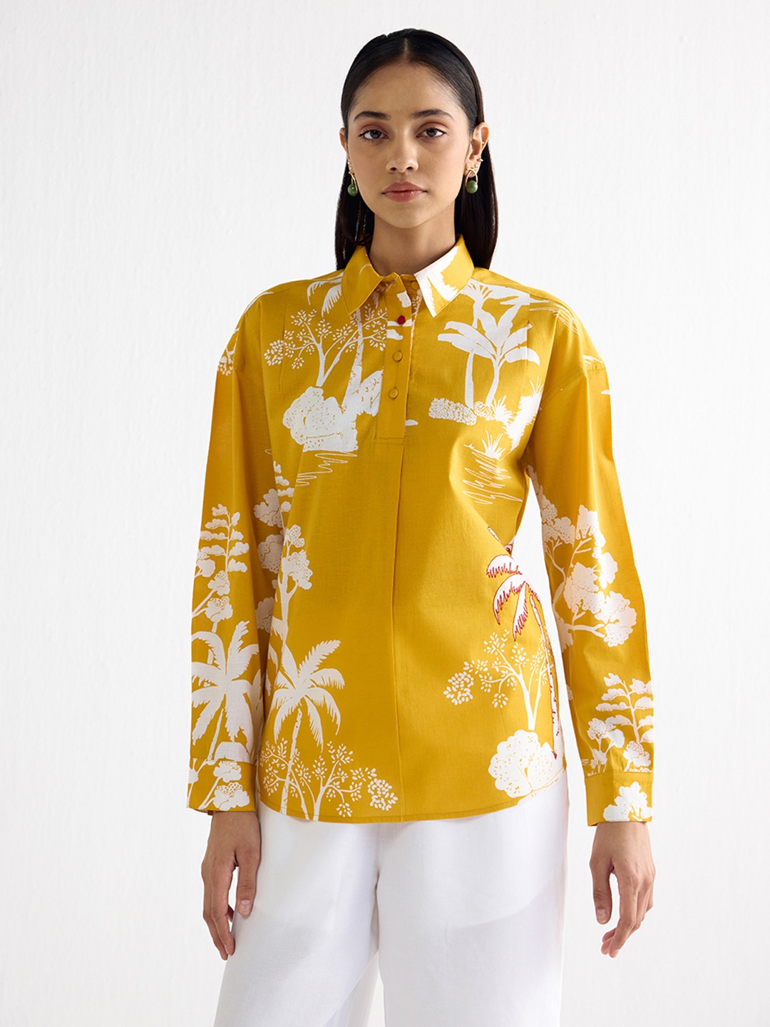 Yellow Summer Printed Relax Fit Shirt