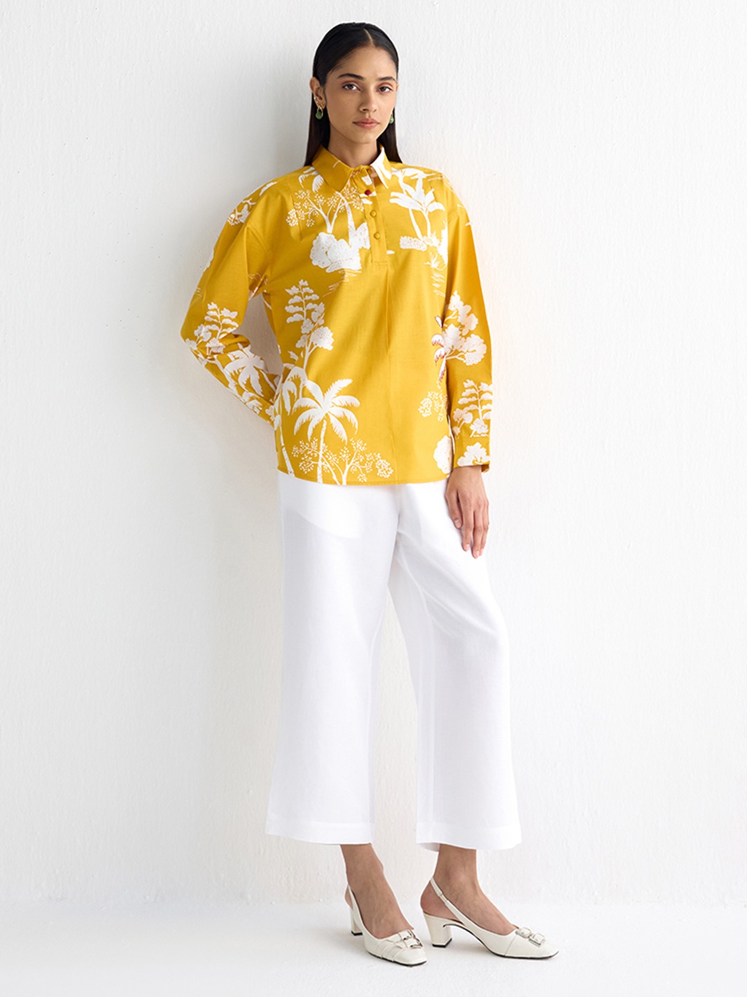Yellow Summer Printed Relax Fit Shirt