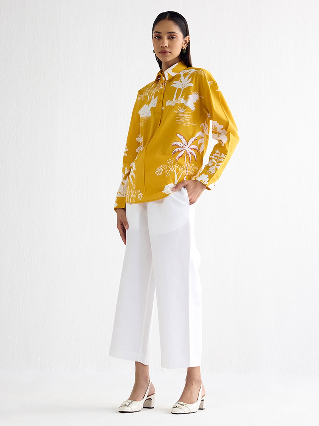 Yellow Summer Printed Relax Fit Shirt