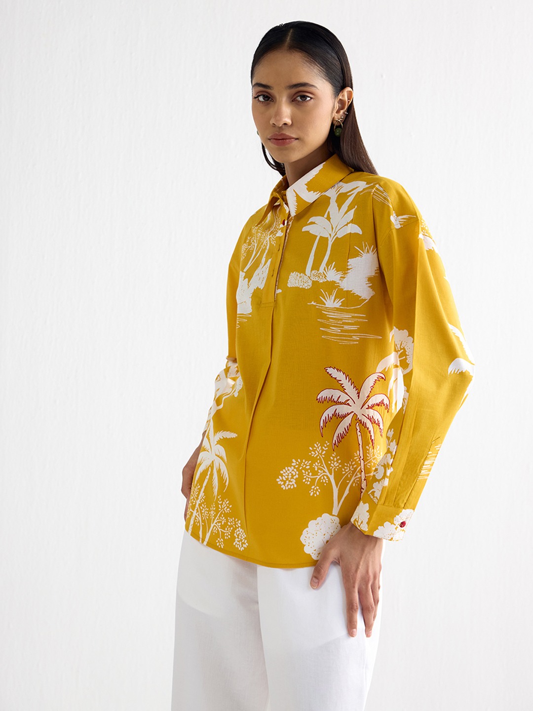 Yellow Summer Printed Relax Fit Shirt