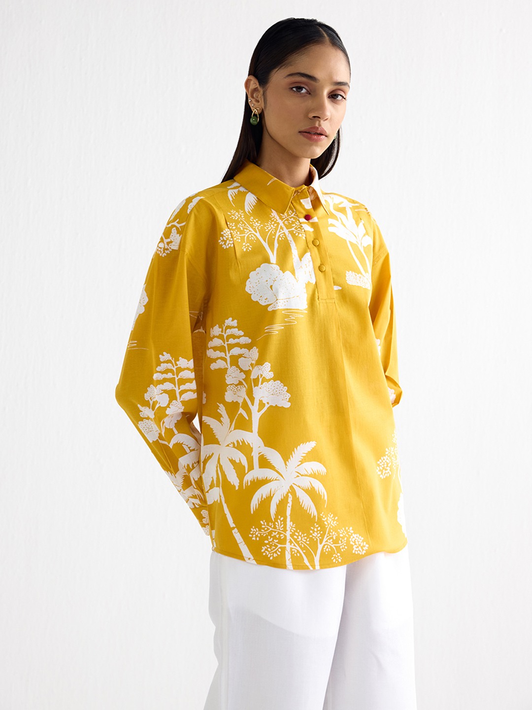 Yellow Summer Printed Relax Fit Shirt