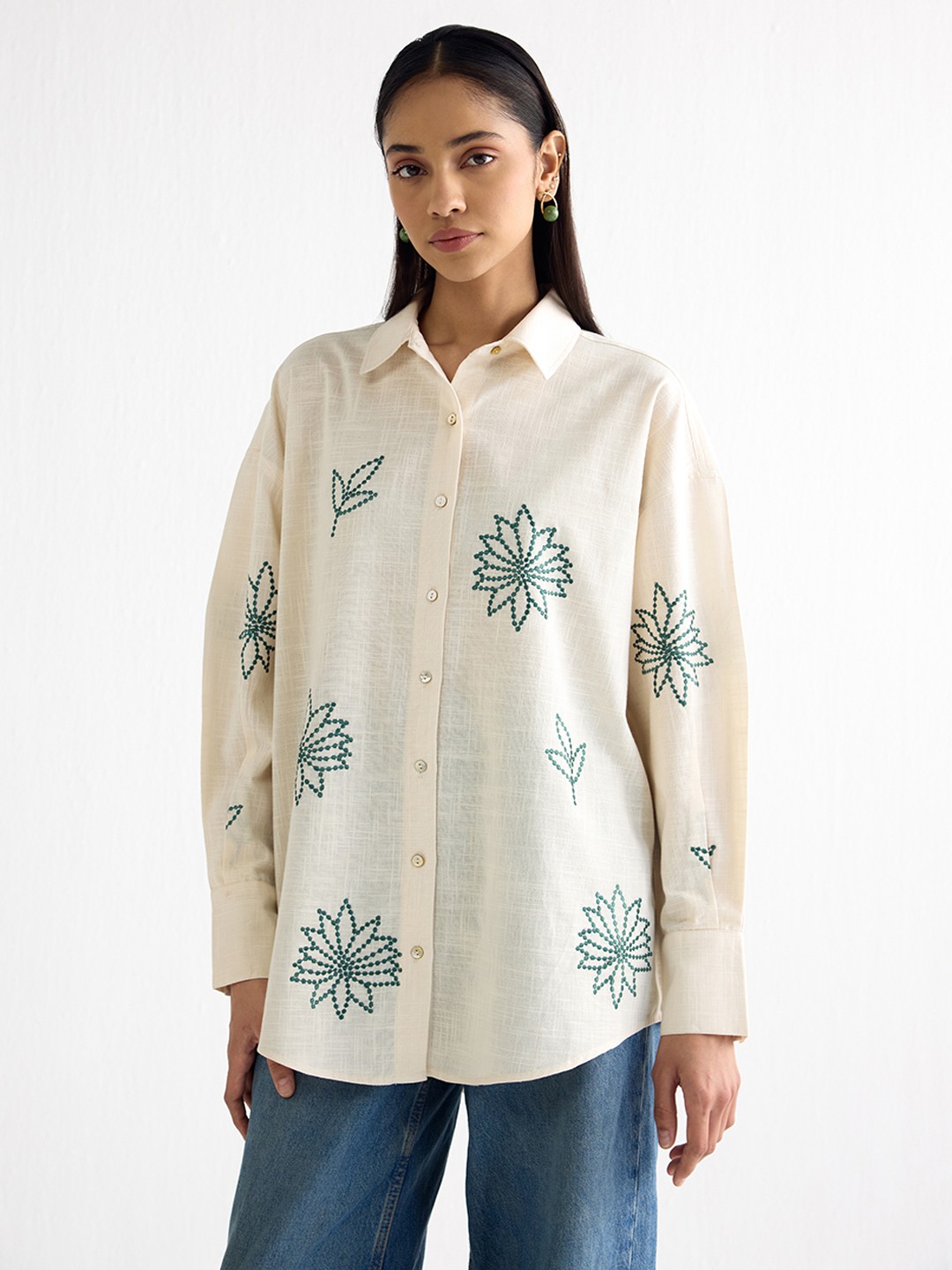 Ivory Long Shirt with threadwork