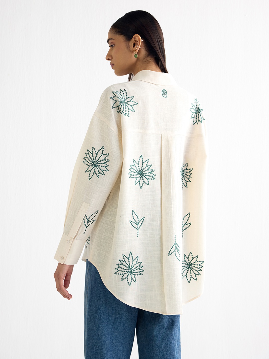 Ivory Long Shirt with threadwork