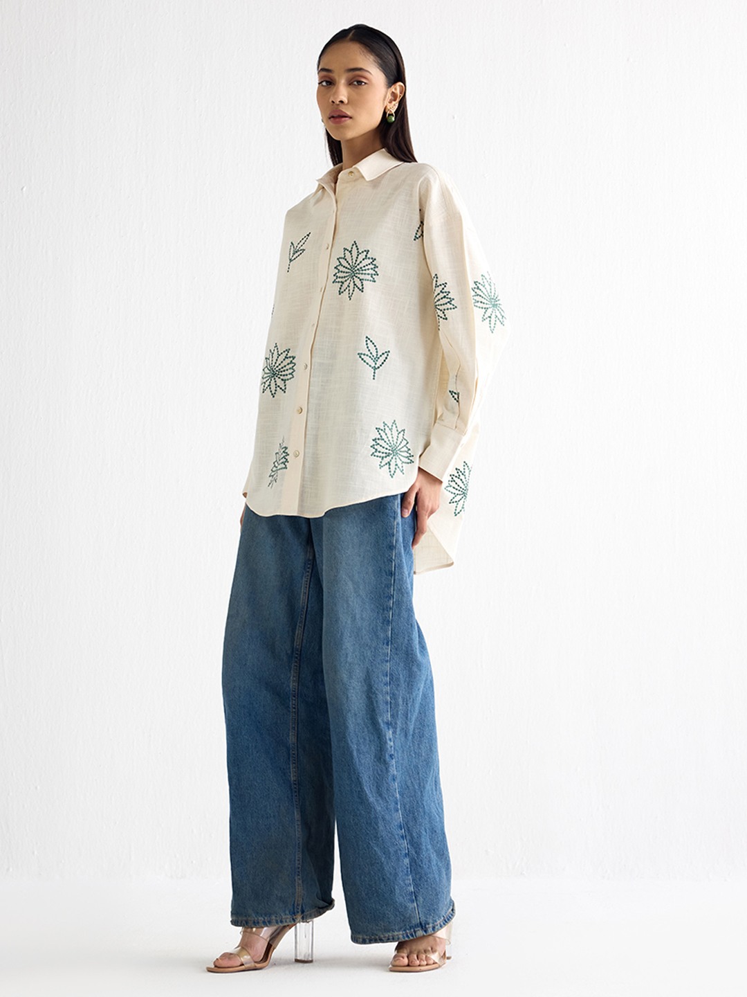 Ivory Long Shirt with threadwork