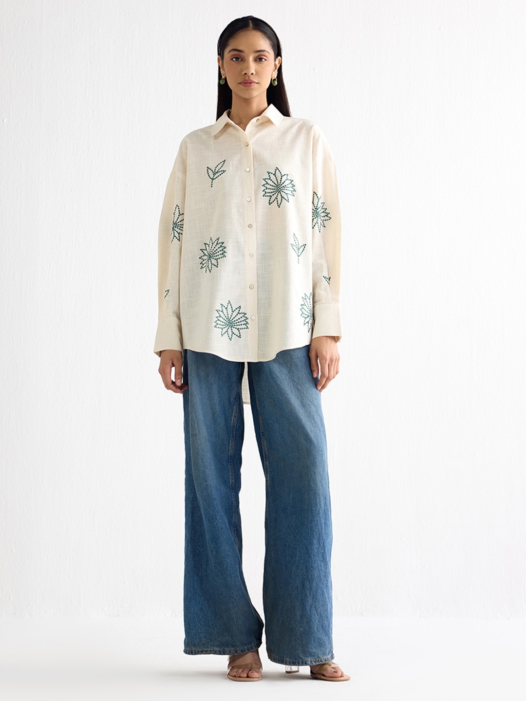 Ivory Long Shirt with threadwork