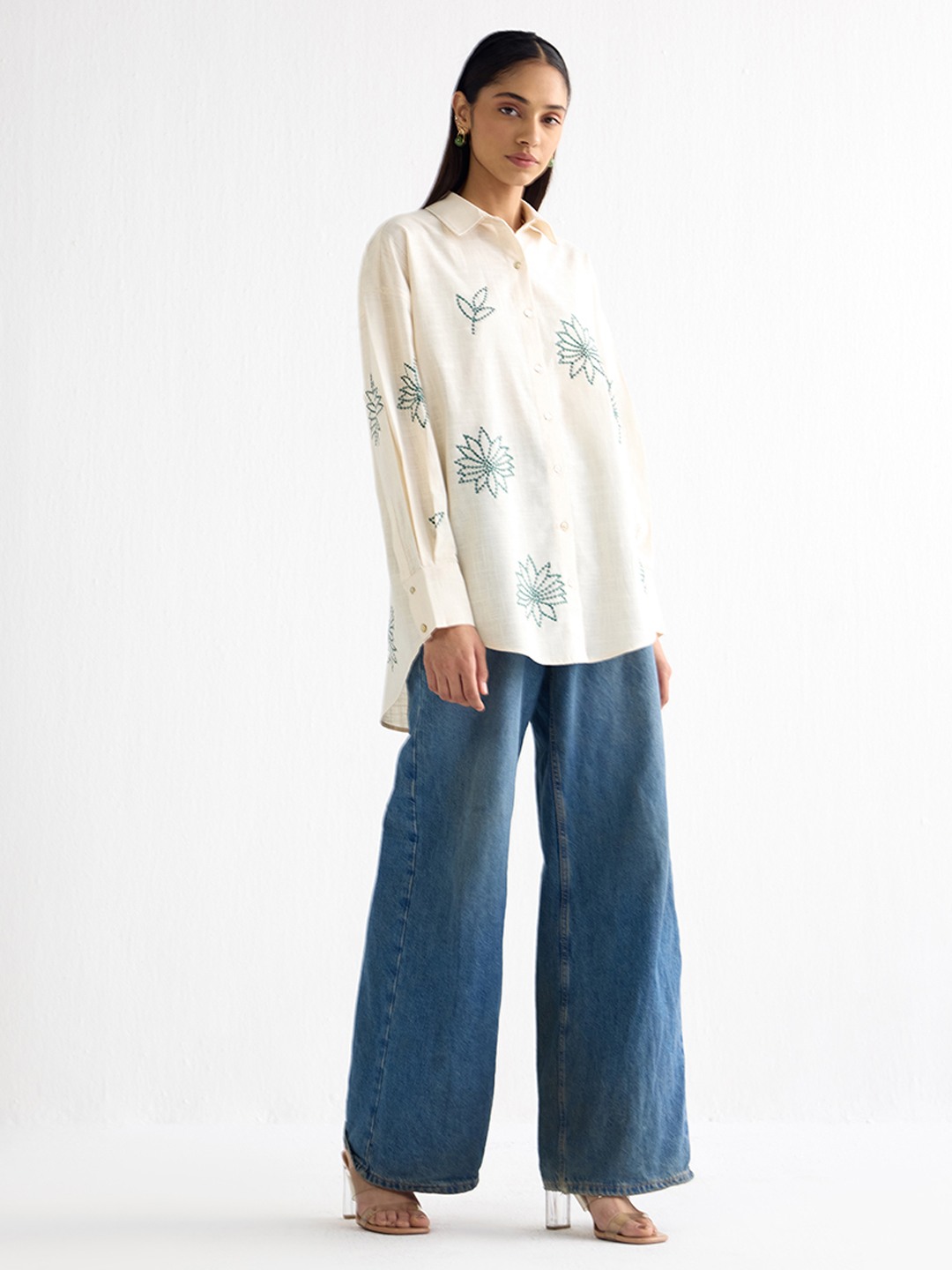 Ivory Long Shirt with threadwork